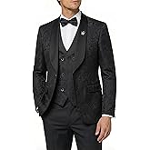 MY'S Men's Floral Suit, 3 Piece Slim Fit Paisley Tuxedo, Jacket Pants Vest with Bow Tie for Wedding Prom Dinner