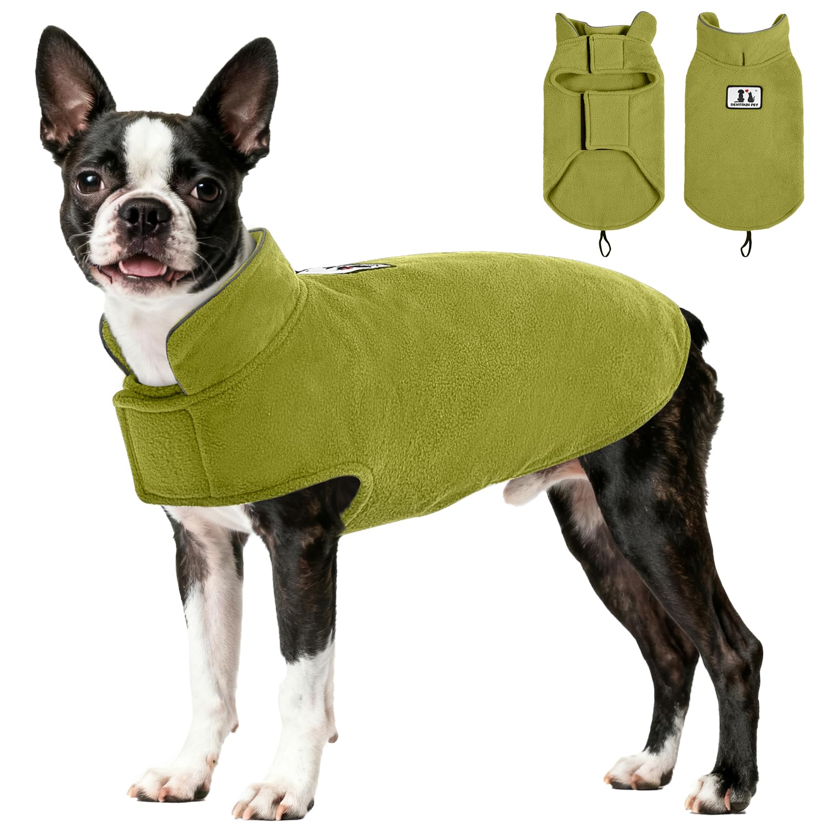 DENTRUN Dog Fleece Coat - Small to Large Dogs, Winter Warm Jacket & Sweater, Reflective, Soft, Adjustable