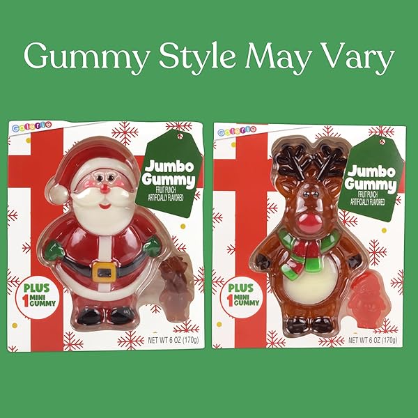 GALERIE JUMBO CHRISTMAS GUMMY, FRUIT PUNCH FLAVORED CANDY, STOCKING STUFFER GIFTS, STYLE MAY VARY, 6 OUNCES