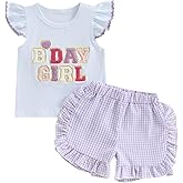 Kayotuas Toddler Baby Girl Birthday Outfit Birthday Girl Shirt Ruffle Gingham Shorts Cute Summer Clothes Cake Smash Outfits