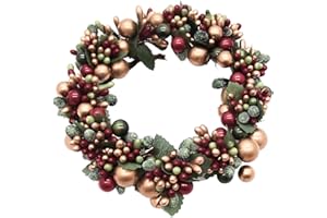WOWSER Beaded Berry Wreath Pillar Candle Holder, Holiday Table Decor, Christmas Decoration, 6.5 Inches