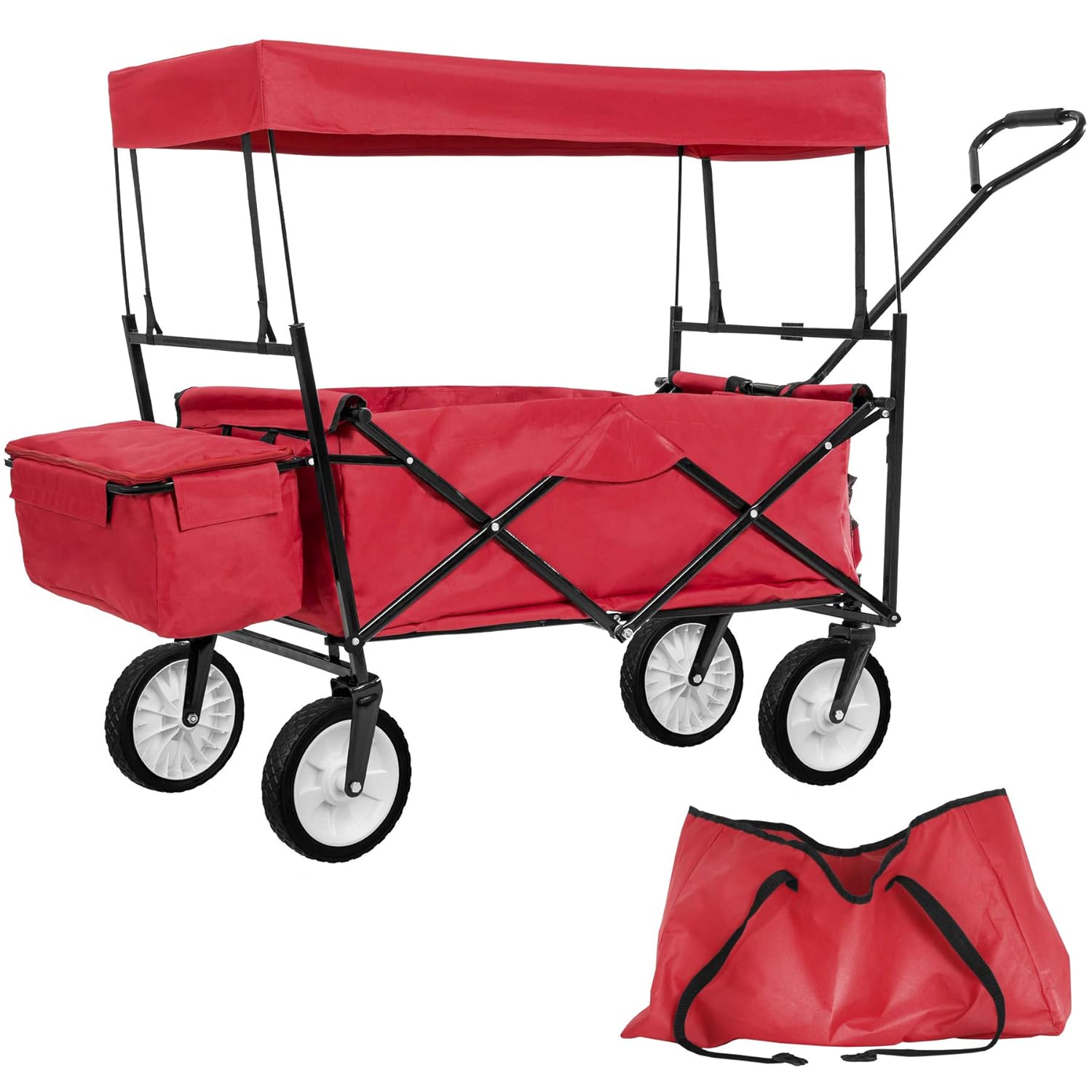 TecTake Foldable Pull Along Wagon with Roof Garden Trailer Hand Cart