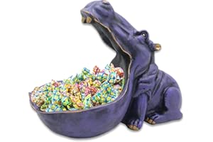 aboxoo Hippo Statue Home Resin Hippopotamus Figurine Fun Candy Dish,Key Bowl,Big Mouth Sculpture Table Art Decoration Sundries Container Storage Box (Purple)