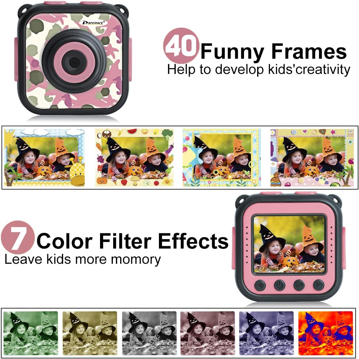 PROGRACE Children Kids Camera Waterproof Digital Video HD Action Camera 1080P Sports Camera Camcorder DV for Girls Birthday Holiday Gift Learn Camera Toy 1.77'' LCD Screen (Pink): Toys & Games