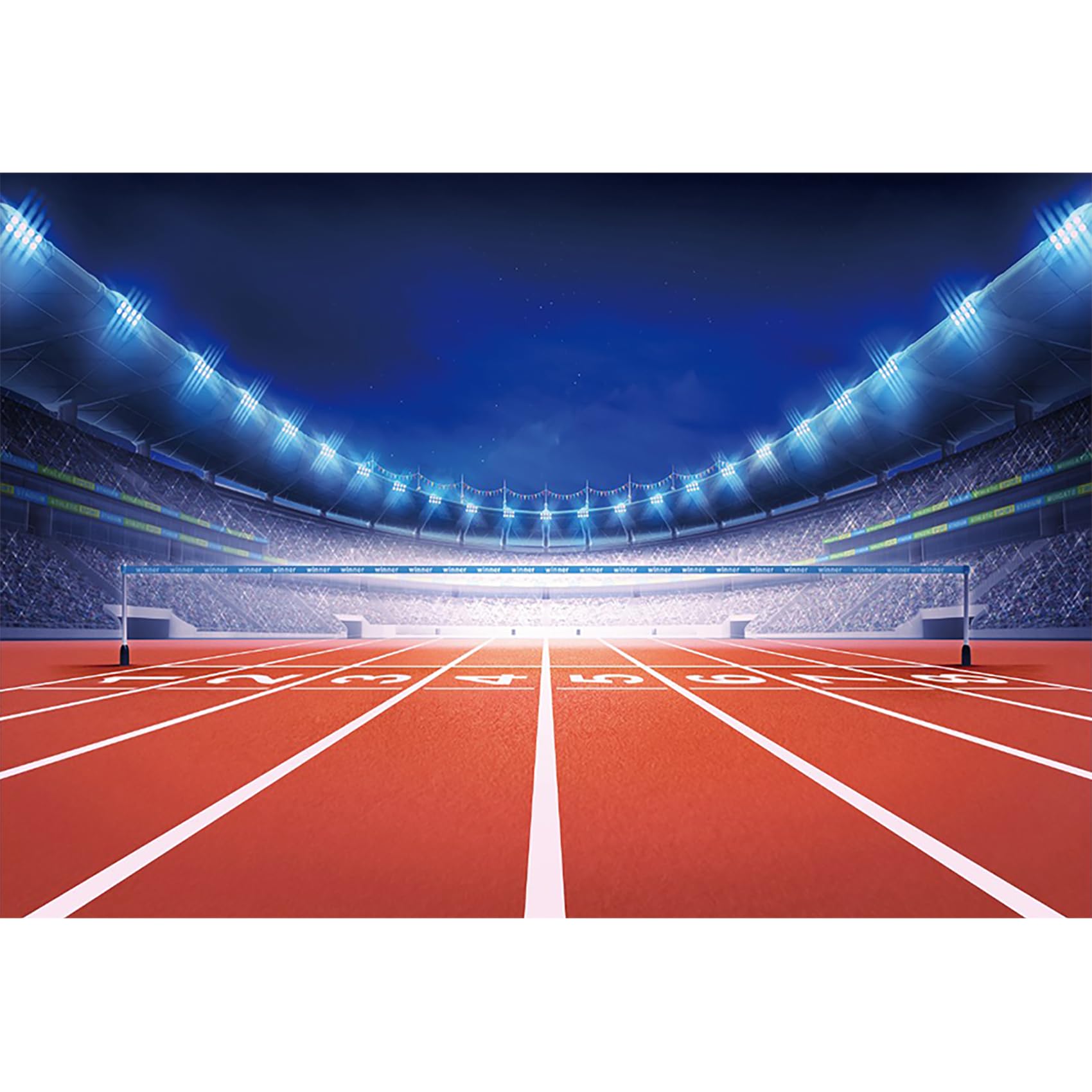 MIRRORANG 2,2x1,5m Background for Athletics Stadium with Race Track Finish View Photography Backdrop Sport Glowing Light Match Competition Illuminated Field Photo Studio Props Wallpaper, Vinyl