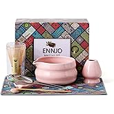 7 Pcs Matcha Kit, Matcha Bowl with Spout, Bamboo Whisk And Scoop, Ceramic Holder And Scoop Rest, Stainless Steel Sifter, Tea Towel. Speckled Pink Glaze Matcha Whisk Set for Beginners And Gifting