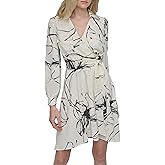 DKNY Womens Long Sleeve Collared Tie Mini Shirtdress