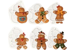 IKOJING 6 Pcs Christmas Fondant Molds, Gingerbread Man Chocolate Candy Silicone Mold, Kitchen Baking Cake Decorating Mold for Cupcake Toppers, Bread, Cookies, Marzipan, Soap, Epoxy Crafts, Candles, clay