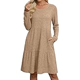 AYIFU Women's Long Sleeve Sweater Dress Crew Neck Empire Waist Tunic Dress Casual Winter Fall Dress with Pockets