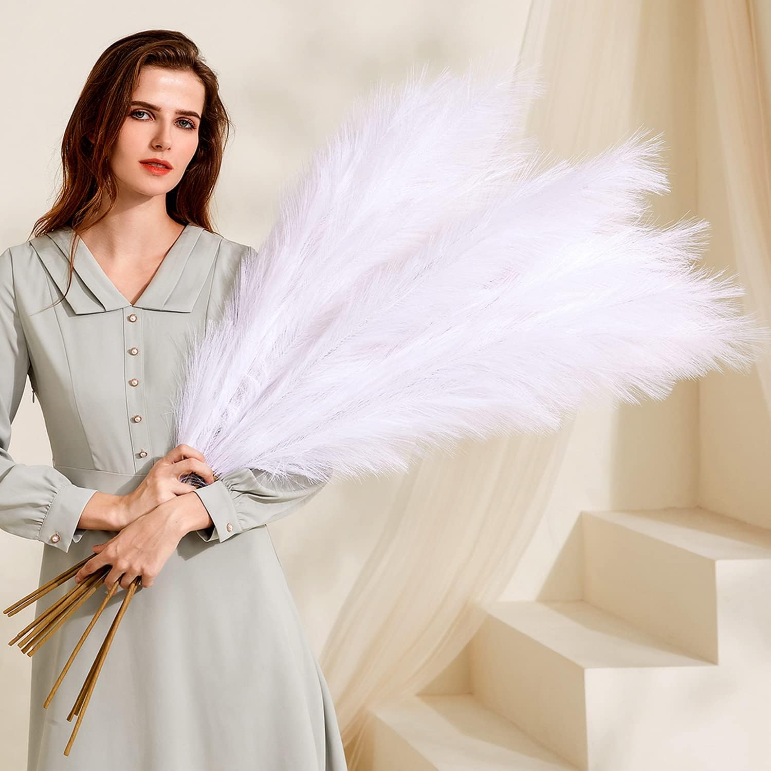 Dried & Preserved Flora - 6 PCS Faux Pampas Grass Large 45