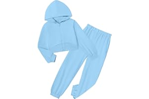 NAPU Girls Clothes 2 Piece Girls Tracksuit Set Zip Up Hooded Sweatsuit and Sweatpants Solid Girls' Clothing Sets 7-14 Years
