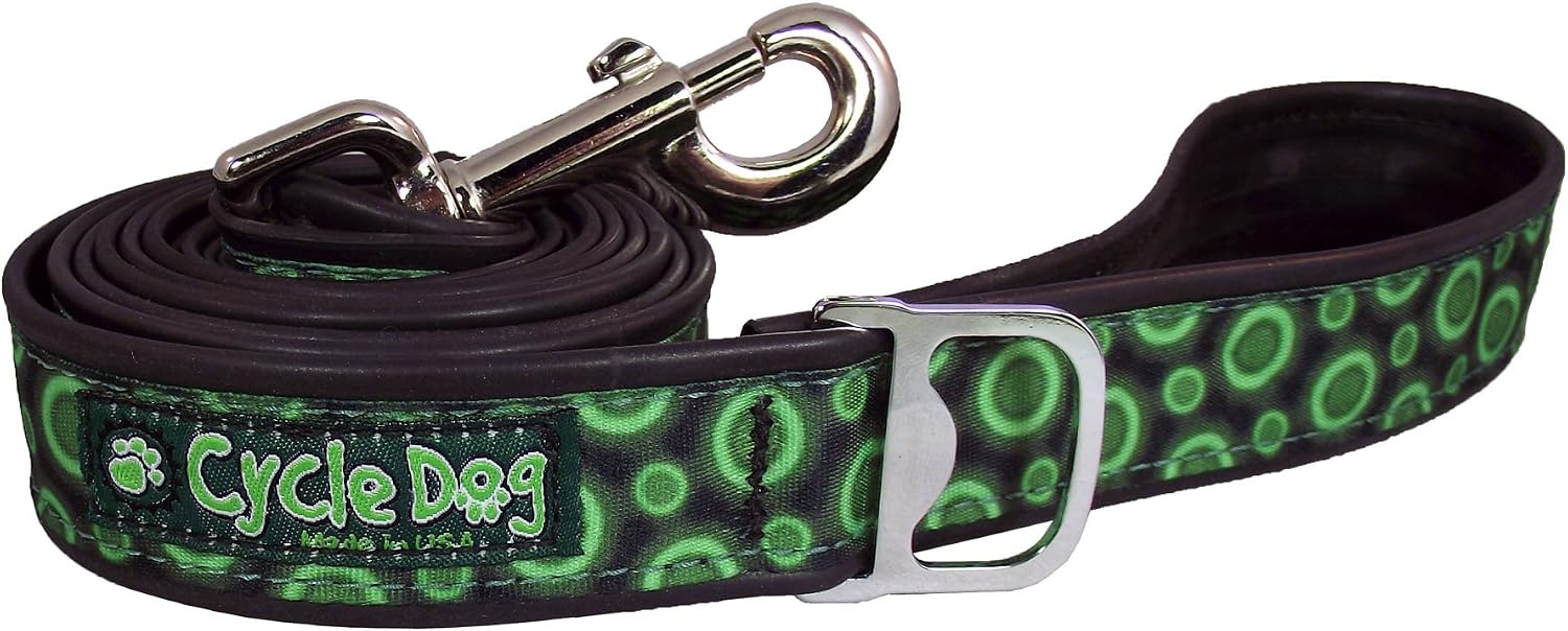 Cycle Dog Bottle Opener Recycled Dog Lead, Green Space Dots, 4-foot