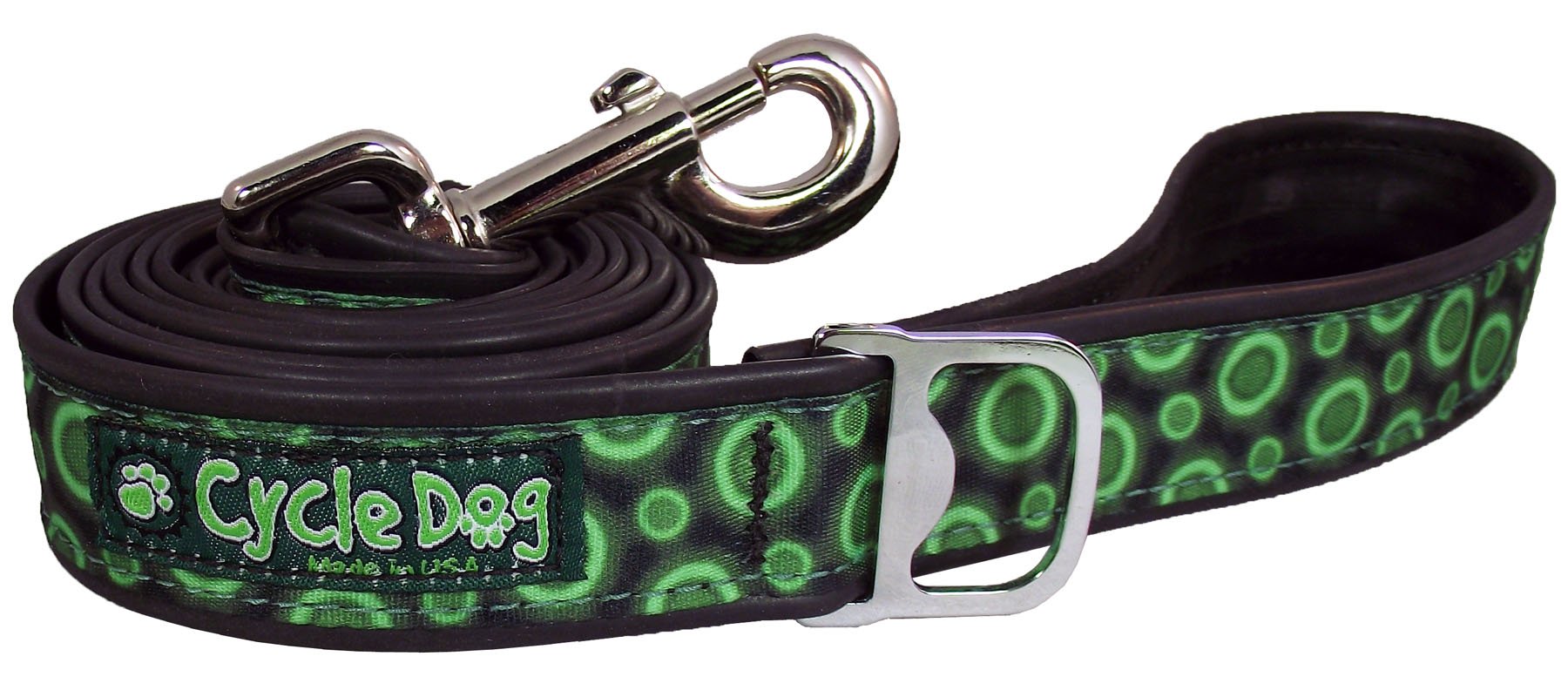 Cycle Dog Bottle Opener Recycled Dog Lead, Green Space Dots, 4-foot