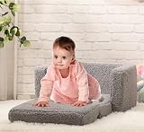 BEJOY Kids Sofa Bed 2-in-1 Flip Open Cuddly Sherpa Grey view 2