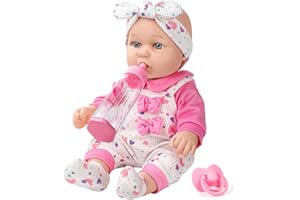 XFEYUE 12" Baby Doll with Pink Bowknot Clothing Set,12 Inch Realistic Baby Dolls with Clothes and Accessories,Pacifier Bottle Toy Pretend Play Collection for 3+ Child Girls Gifts