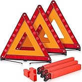 MAOPINER 3 Pack Emergency Warning Triangles, Roadside Safety Triangle with Reinforced Base and Carrying Case, Foldable Reflec