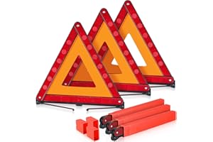 MAOPINER 3 Pack Emergency Warning Triangles, Roadside Safety Triangle with Reinforced Base and Carrying Case, Foldable Reflective Warning Triangles for Roadside Safety and Emergency Use