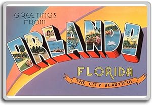 Greetings From Orlando City Beautiful, Florida - Vintage 1940s Postcard fridge magnet