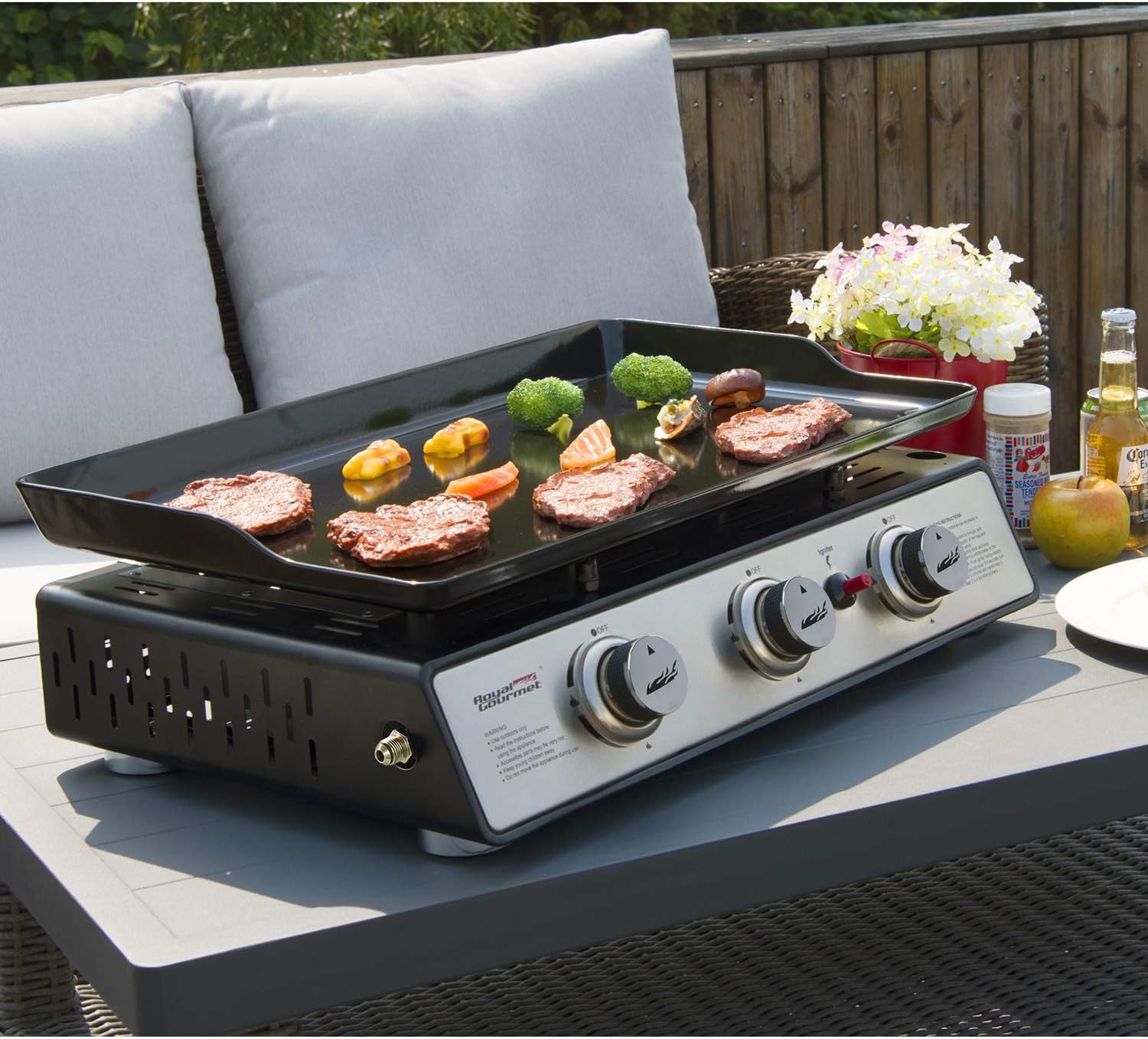 review Royal Gourmet PD1301S 24-Inch 3-Burner Portable Table Top Gas Grill Griddle, 25,500 BTUs, 24 inch, Black