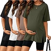 Riyiper 4 Pack Women's Maternity T Shirts, Short Sleeve Split Side Pregnancy Tee Tops Casual Loose Crewneck Maternity Clothes