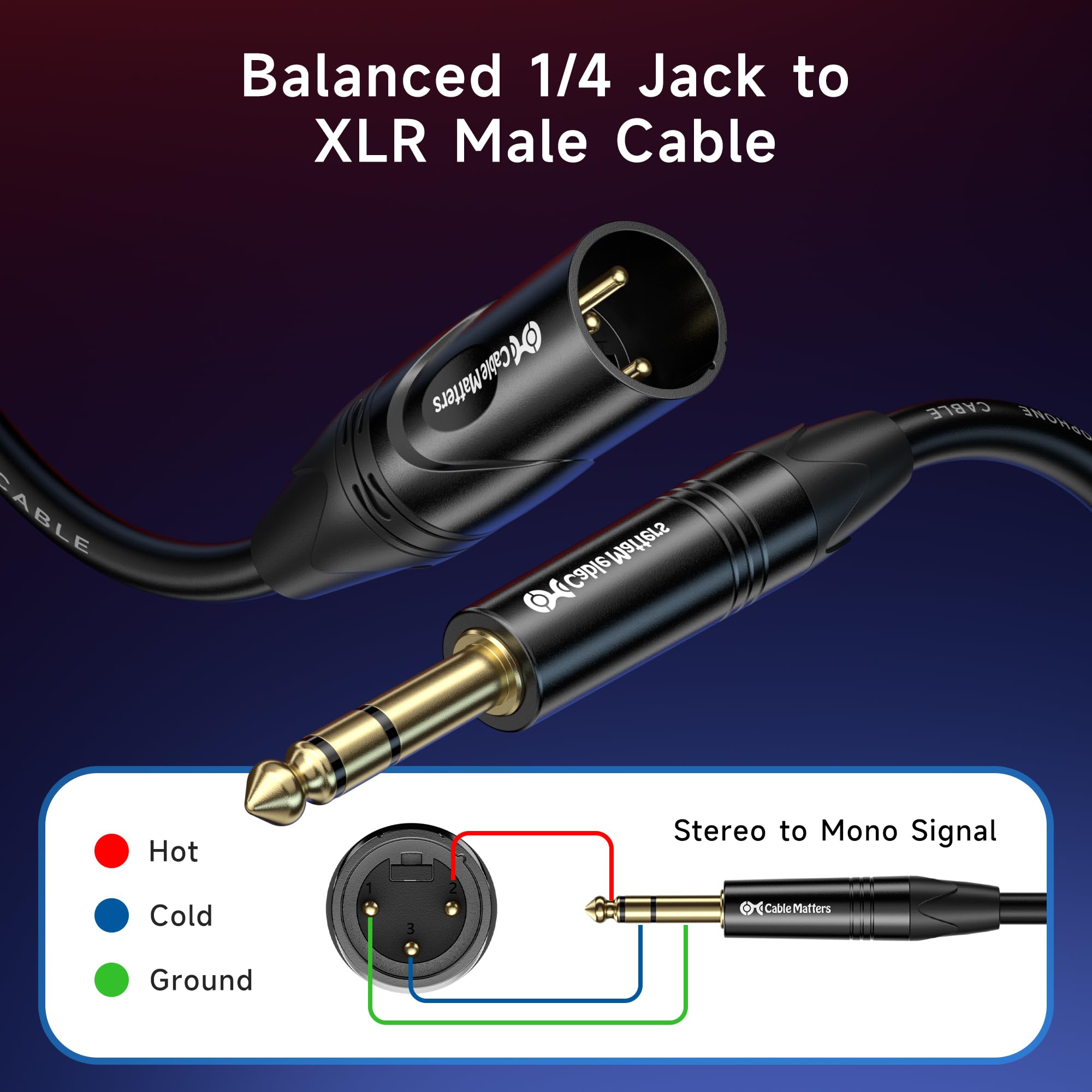 Cable Matters 6.35mm (1/4 Inch) TRS to XLR Cable - 10ft, Male to Male XLR to TRS Cable, Black - Not for Microphone Use