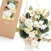 Ling's moment Green Flowers Artificial, Emerald Green & Beige Flowers and Greenery Deluxe Combo Box Set for DIY Wedding Bridal Bouquet, Centerpieces, Home Decor, Floral Arrangement Decor, etc.
