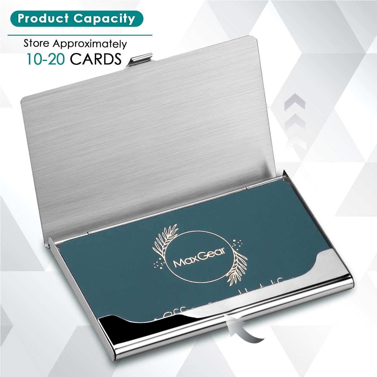MaxGear Metal Business Card Holder for Men & Women, Pocket Business Card Case Slim Business Card Wallet Business Card Holders Name Card Holder, 3.7 x 2.3 x 0.3 inches, Stainless Steel, Silver Mirror : Office Products
