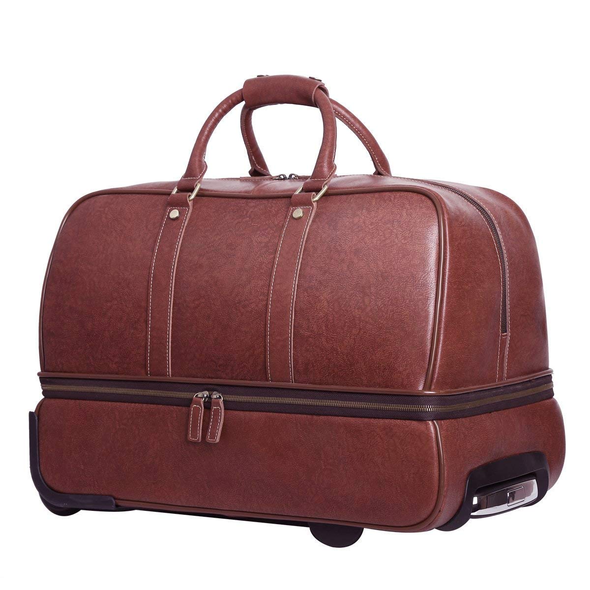 Leathario Leather Luggage travel duffle bag weekend overnight bag (Burgendy)