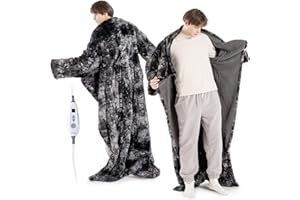 Bearhug Wearable Heated Blanket with Foot Pockets & Sleeves 50" x 70"+18" - Faux Fur & Sherpa, Heated Snuggle Blanket for Bed & Sofa, 6 Heating Levels, 4H Auto-Off, ETL Certified, Machine Washable