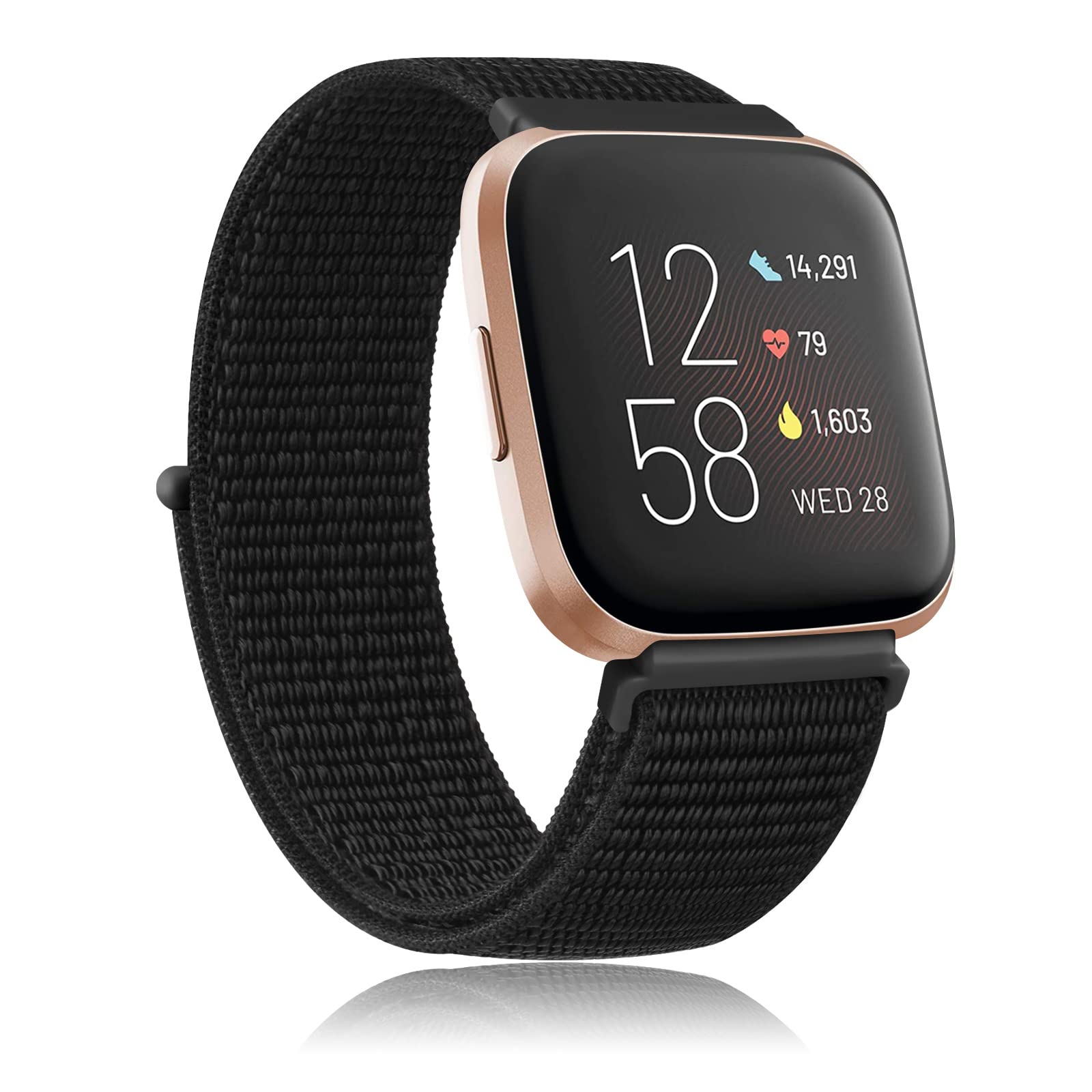 AMCC Nylon Strap compatible with Fitbit Versa 2 / Fitbit Versa/Versa Lite/Versa SE for Women Men, Adjustable Nylon Soft Breathable Sport Replacement Wristbands (Black) — image 1