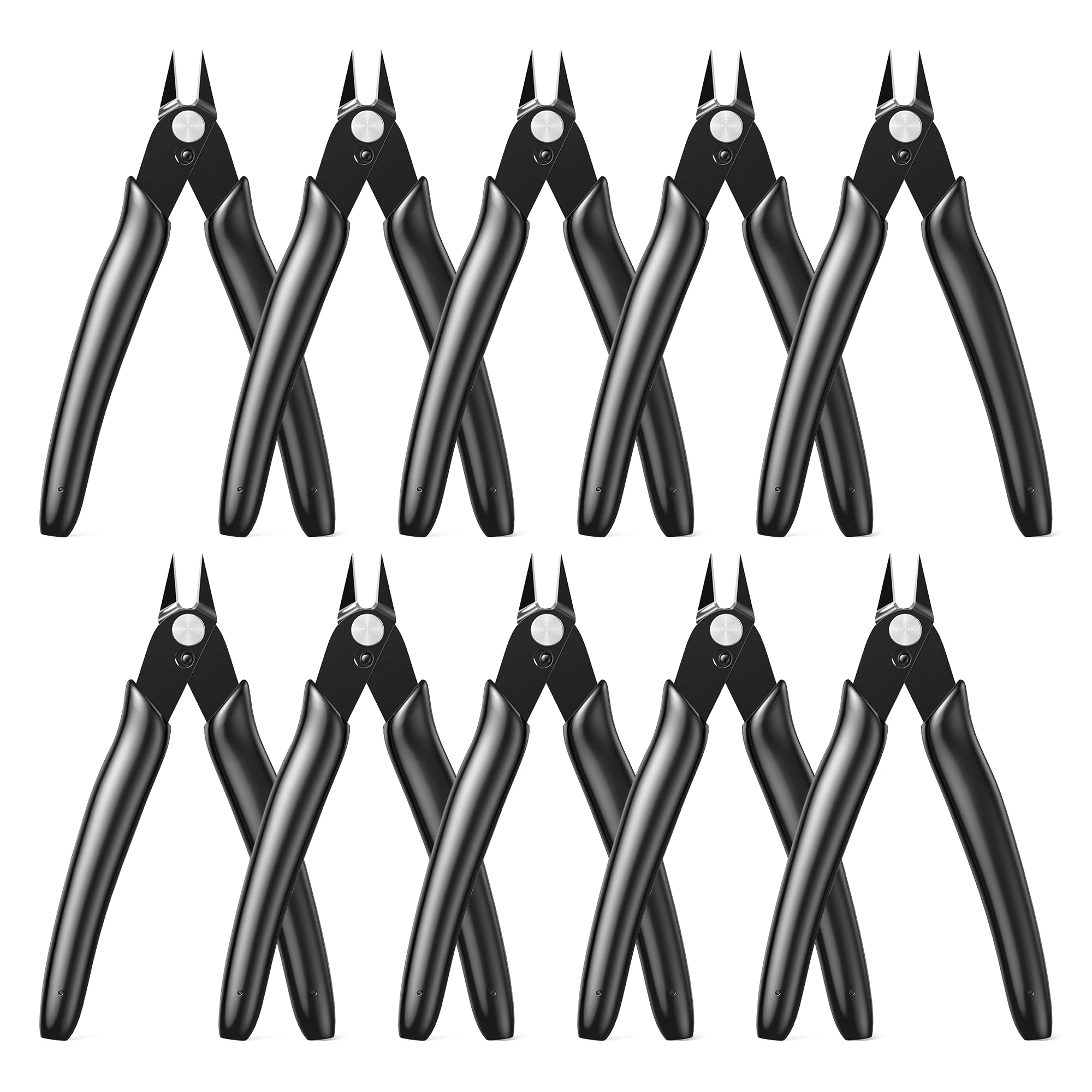 130 mm Electronic Side Cutters Small: 10 Pieces Electronic Wire Cutter for Model Making, Fine Wires, Electronics, Cable Ties, PCB, Black