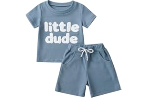 Infant Baby Boy Summer Clothes Short Sleeve Little Dude Print T-Shirt Drawstring Shorts Outfit Set