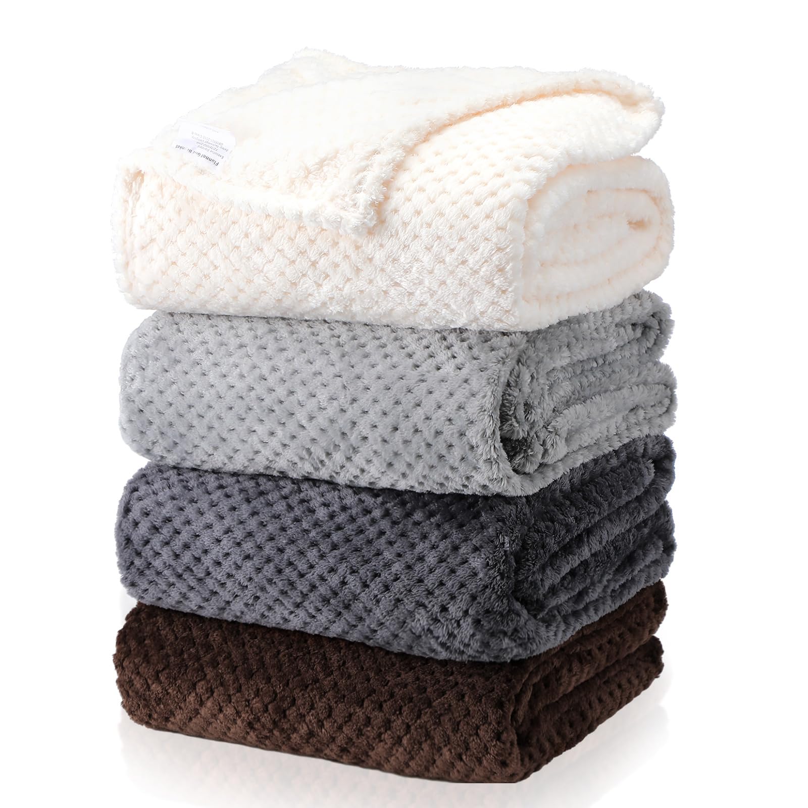 Newwiee 4 Pcs Flanne Fleece Throw Blanket for Bed