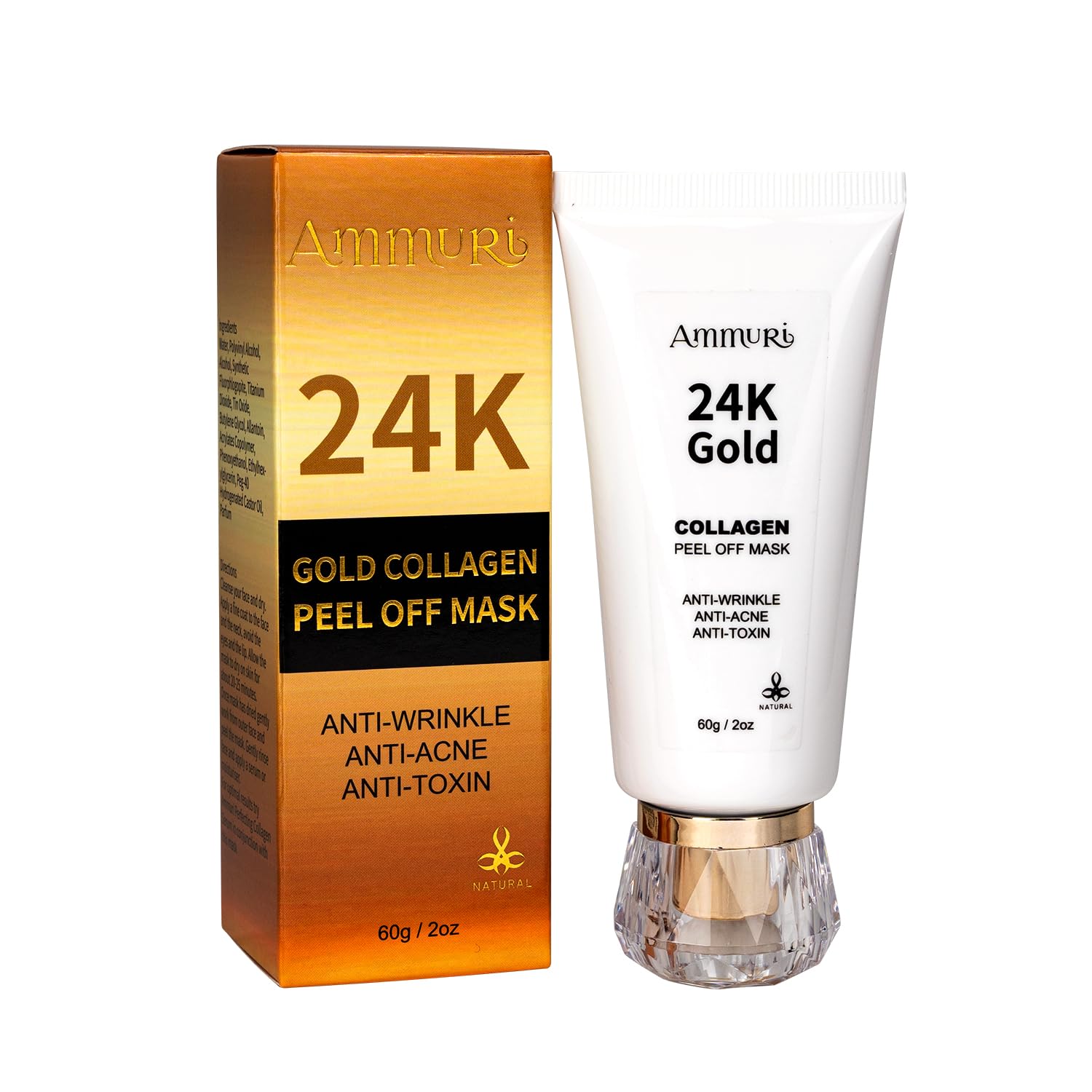 AmmuRi 24K Facial Mask, Anti-Wrinkle, Brightening Serum for Dry/Sensitive Skin, Blackhead Removal, Exfoliation, Moisturisation