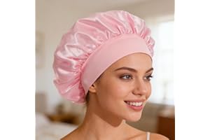 Pink Satin Hair Bonnet For Women Silk Feel Sleep Cap Wide Band Night Hat Beauty Care Wrap (Pack of 1)