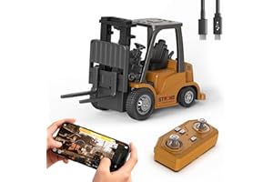 cxjoigxi Mini RC Forklift, 1/64 Forklift Truck Toys Rechargeable, App & Remote Control, 2 in 1 Transformable Lift Fork & Hook, Mini RC Construction Vehicles Birthday Gifts for Adults Kids Age 6+