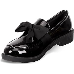 Bomanaexc Loafers for Women with Bow, Casual Patent Leather Flat Shoes | Casual Slip-On Patent Leather Flat Shoes that are Co