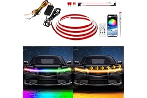 DUOFU365 Exterior Car LED Hood Light Strip,RGB Multicolor Dynamic Scan Start Up Hoodbeam Kit with App & Remote Control,59 Inch 12V Updated Waterproof Hood Glow Lights for Cars, Trucks,SUV (1set)