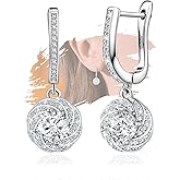 Hoop Dangle Earrings for Women Sterling Silver Hypoallergenic Sparkly Round Cubic Zirconia Halo Hoop Dangling Earrings Classic Spiral CZ Loop Earring with Charms Gifts for Bride Wife Wedding