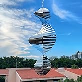 Hanging Wind Spinners,3D Spiral Highly Reflective Stainless Steel Metal Wind Spinner Outdoor Garden Decor,Bird Devices Deterrent to Scare Away Yard Birds 13.8in