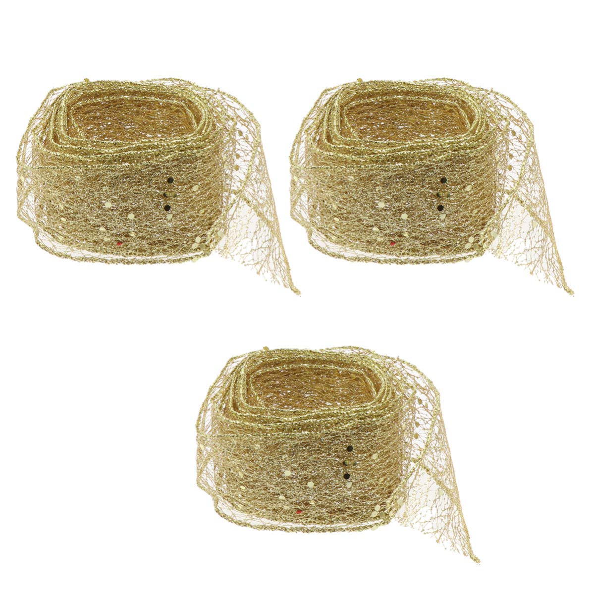 Christmas Wire Ribbon Gift Ribbon Wired Golden Edged Organza Sheer Glitter for Home Shop Bar Decoration 3pcs 2m