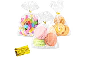 Cidenbio 100 PCS Cellophane Treat Bags, 4x6 In Clear Cellophane Gift Bags with Twist Ties Plastic Goodie Bag for Party Favor Cookie Candy Popcorn Bakery Chocolate Gift Wrapping