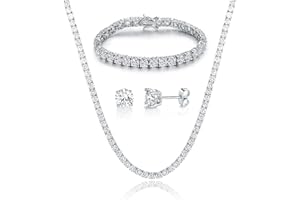 Gemsme 18K White/Yellow Gold Plated Tennis Necklace/Bracelet/Earrings Sets Pack of 3