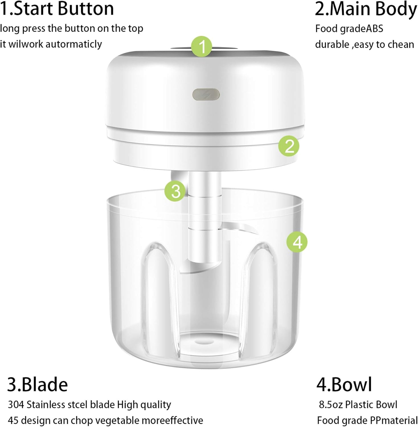 8.5oz Wireless Electric Mini Food Chopper Hneer