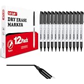 SFAIH Fine Tip Dry Erase Markers, 12 Pack, Black, Low Odor, Non-Toxic | Easily Erases, Perfect for Whiteboards &amp; Non-Porous Surface, Ideal for Classroom, Office, Home, Teacher Supplies
