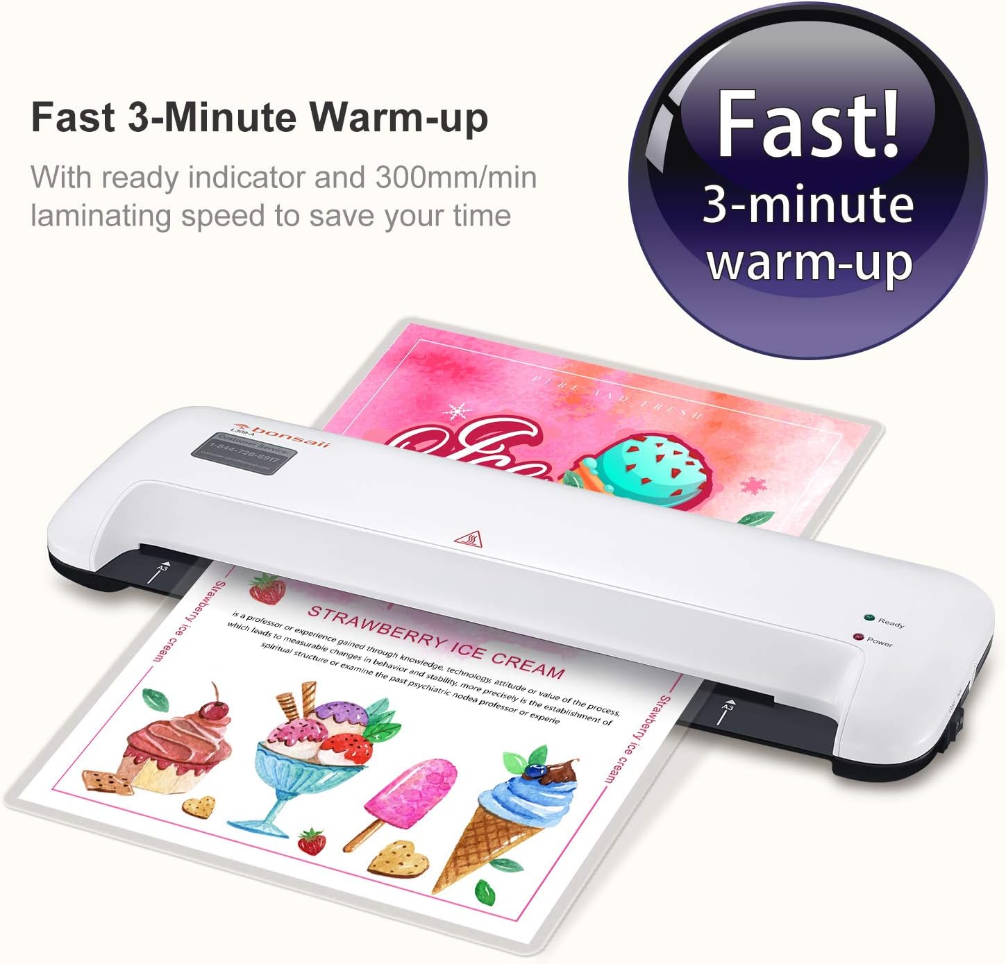 Thermal Laminator, 13 Inches Width Laminating Machine for A3/A4/A6, 3 Min Fast Warm-up with 12 inches/min Quick Laminating Speed, Quiet for Office/School/Home Use, Includes Laminating Pouches, L309-A : Office Products