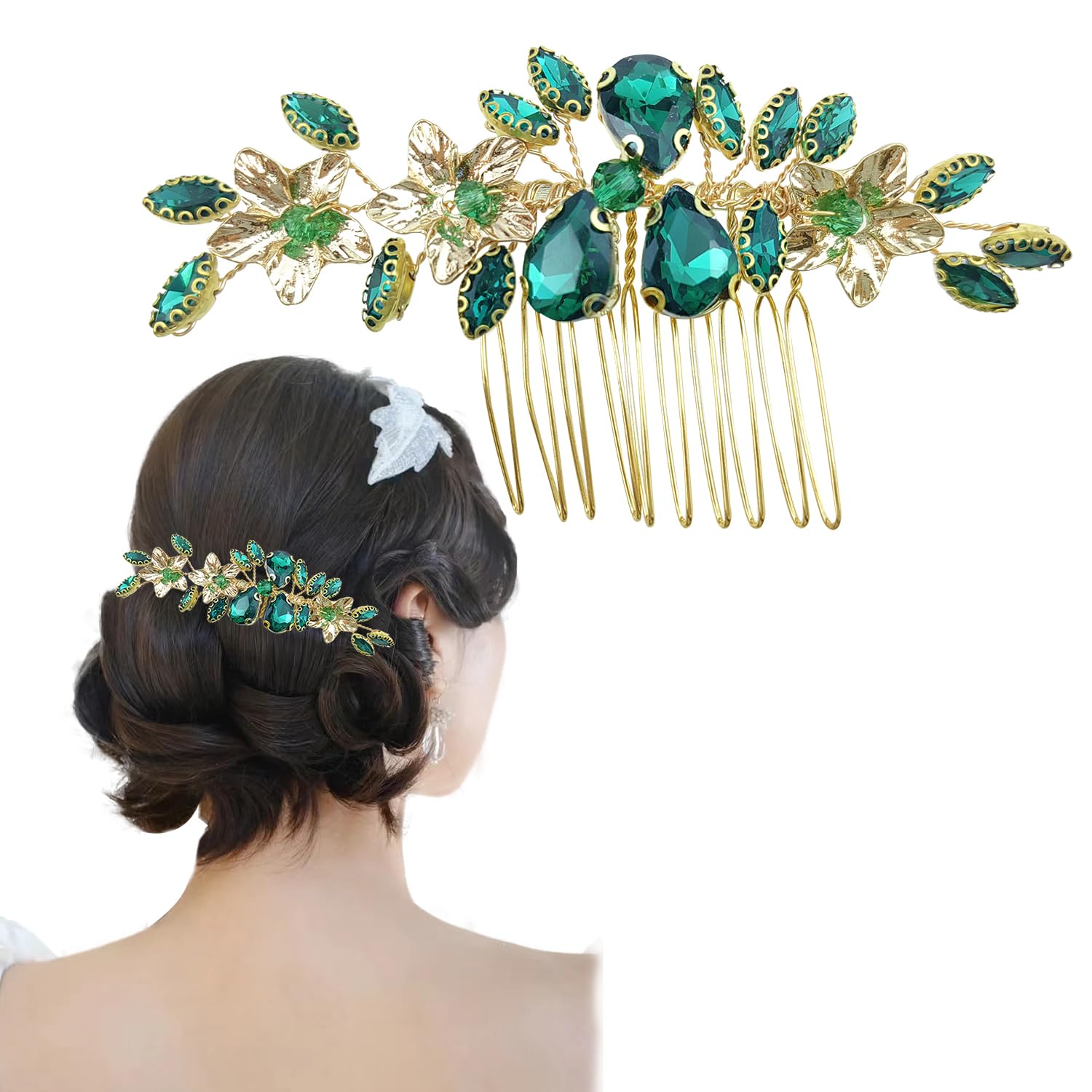 Bridal Green Crystal Hair Comb,Wedding Rhinestone Hair Side Comb Fashion Hair Clip Handmade Hair Accessories for Bride Wedding Prom Girl Headpieces