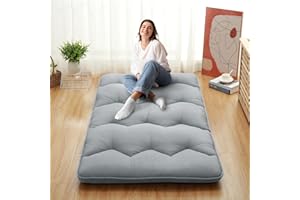 LULUWAY Japanese Futon Mattress, Twin Size Foldable Japanese Style Floor Mattress Roll Up, Tatami Mat, Camping Mattress Pad, Light Grey