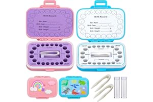 Caffox 2 Pack Tooth Holders for Kids Keepsake, Tooth Fairy Box, First Tooth Keepsake Box, Tooth Collection Container Boxes for Lost Teeth for Kids, Baby Teeth Saver Storage Case (Rainbow and Dinosaur)