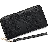 RNIEGA Wallet Women Clutch Leather Wristlet Wallet Fashion Embossed RFID Blocking Credit Card Holder with Strap